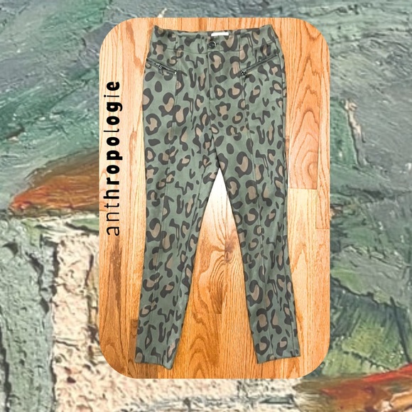 Maeve Anthropologie high rise green suede leopard print zipper legging pants - Picture 3 of 17